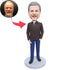Male In Brown Jacket And Hands In Pockets Custom Figure Bobbleheads