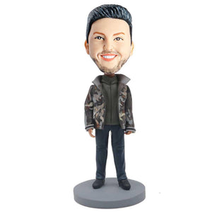 Male In Camouflage Jacket Custom Figure Bobblehead