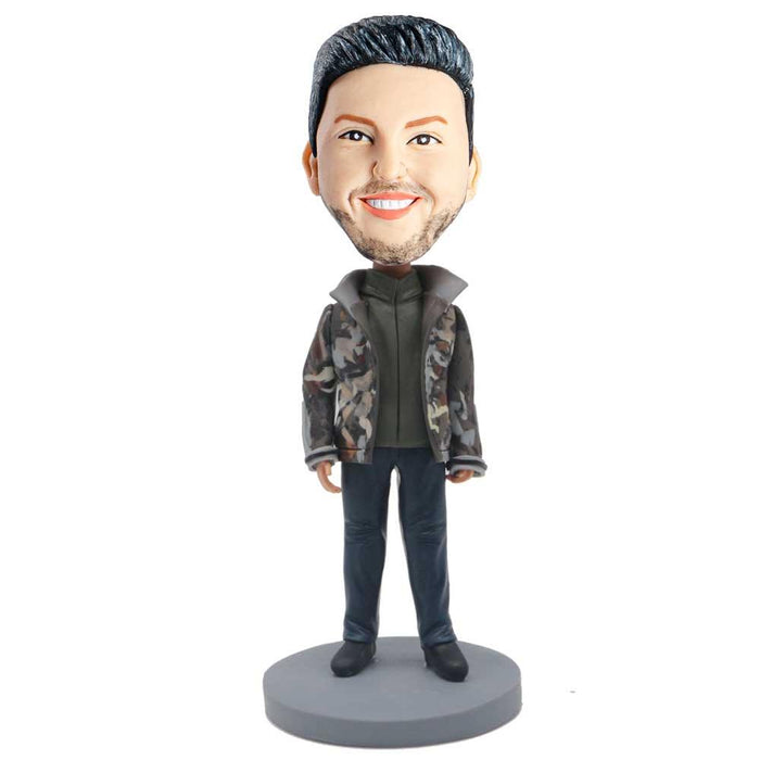 Male In Camouflage Jacket Custom Figure Bobblehead