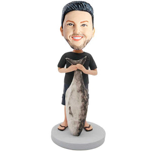 Male In Casual Clothes And Carrying A Big Fish Custom Figure Bobblehead