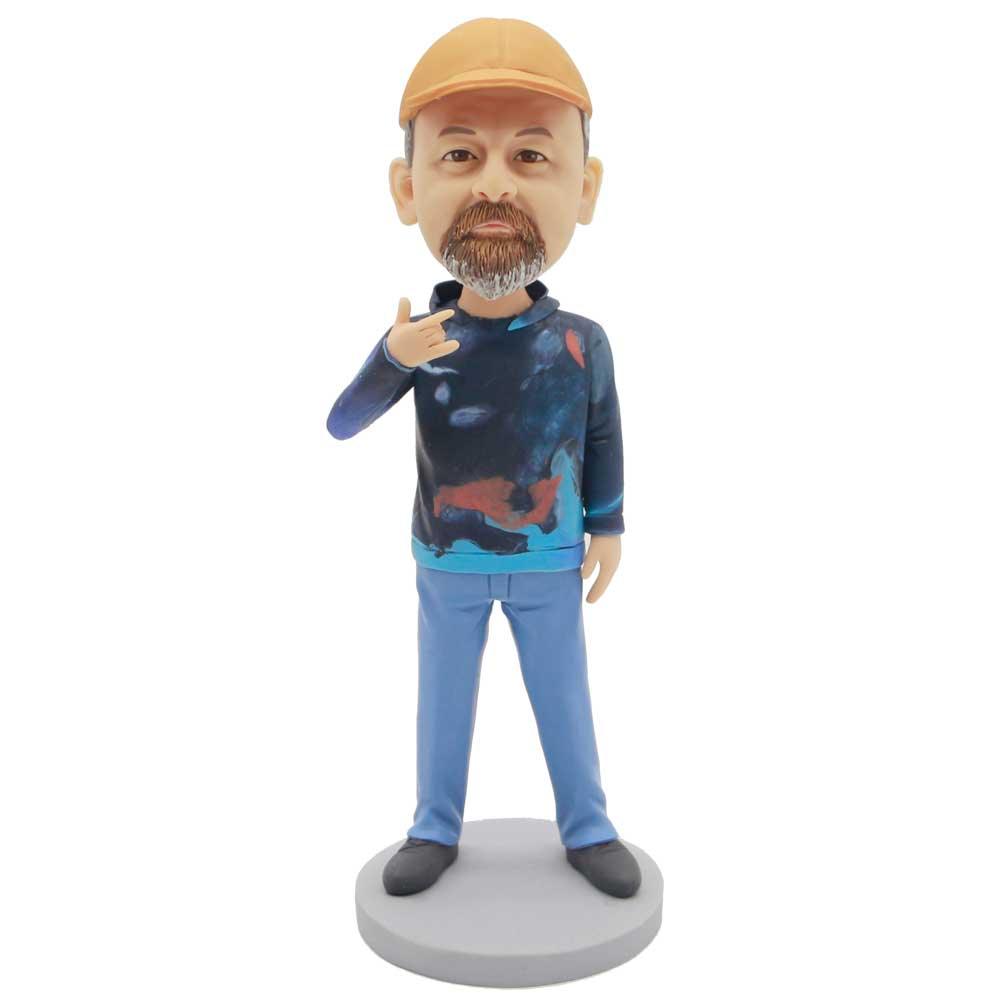 Male In Dark Blue Hoodie And Jeans Custom Figure Bobblehead