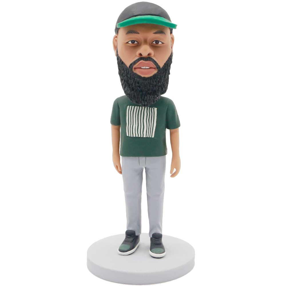 Male In Green T-shirt With Striped Pattern Custom Figure Bobblehead