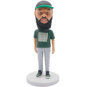 Male In Green T-shirt With Striped Pattern Custom Figure Bobblehead