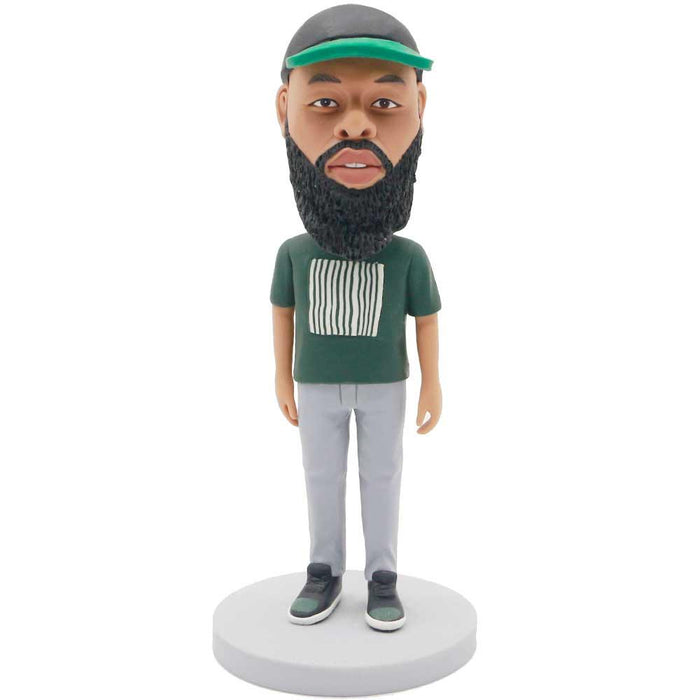 Male In Green T-shirt With Striped Pattern Custom Figure Bobblehead