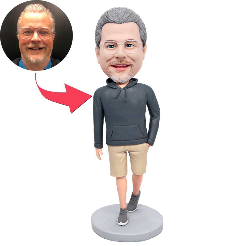 Male In Grey Hoodie And One Hand In Pocket Custom Figure Bobbleheads