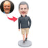 Male In Grey Hoodie And One Hand In Pocket Custom Figure Bobbleheads
