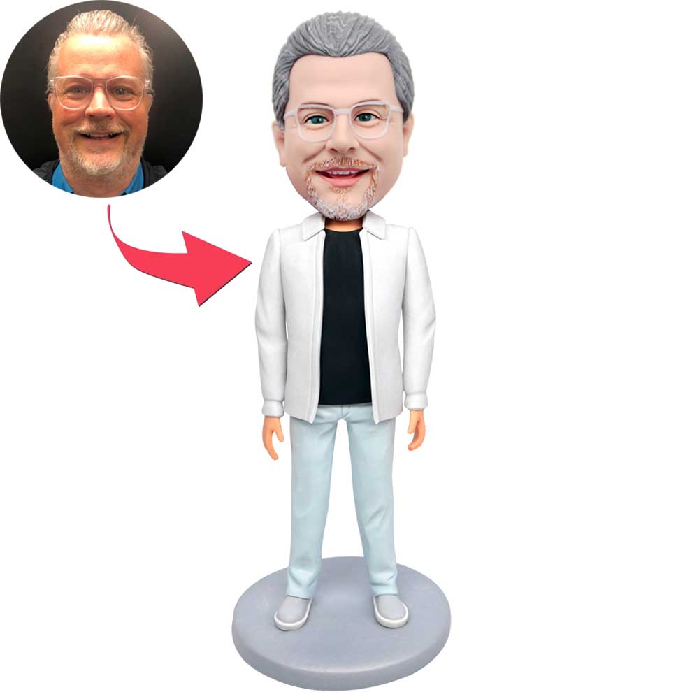 Male In Grey Jacket Custom Figure Bobbleheads