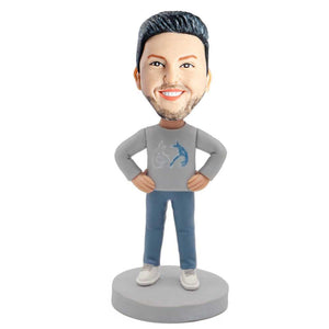 Male In Grey Shirt And His Hands Rested On His Hips Custom Leisure Bobblehead