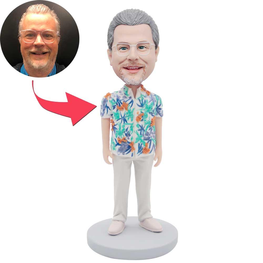 Male In Hawaiian Short Sleeve And White Pants Custom Figure Bobbleheads