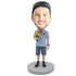 Male In Light Blue T-shirt And Holding A Bunch Of Flowers Custom Figure Bobblehead