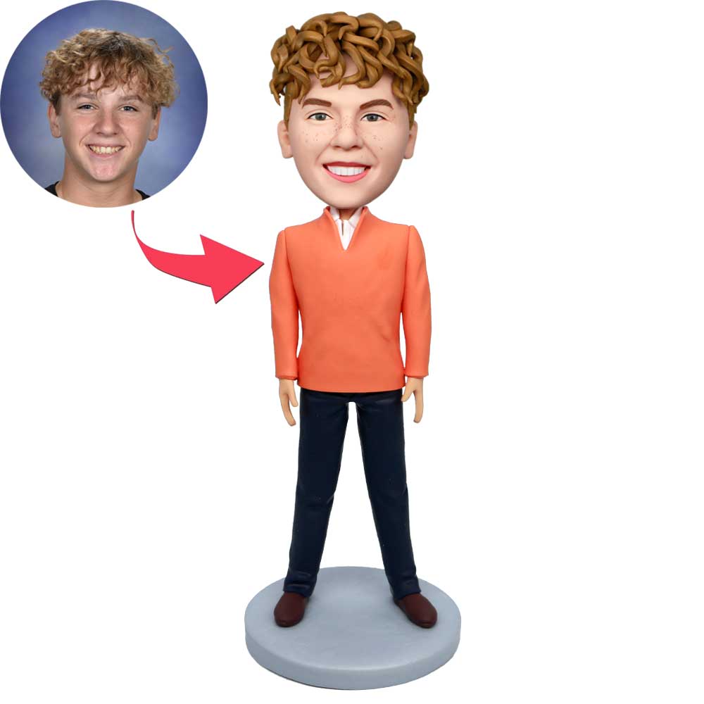 Male In Orange Sweatshirt Custom Figure Bobbleheads