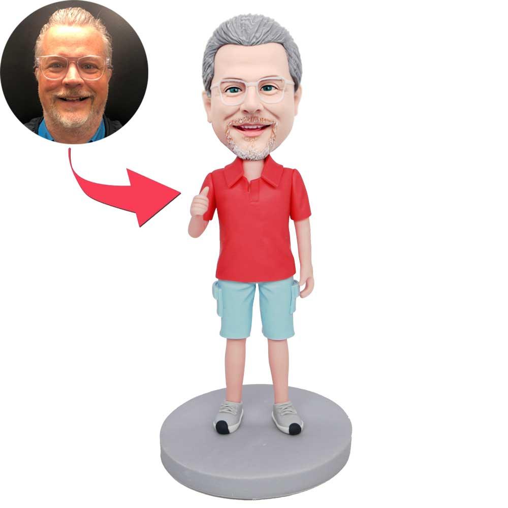 Male In Orange T-shirt And Thumbs Up Custom Figure Bobbleheads