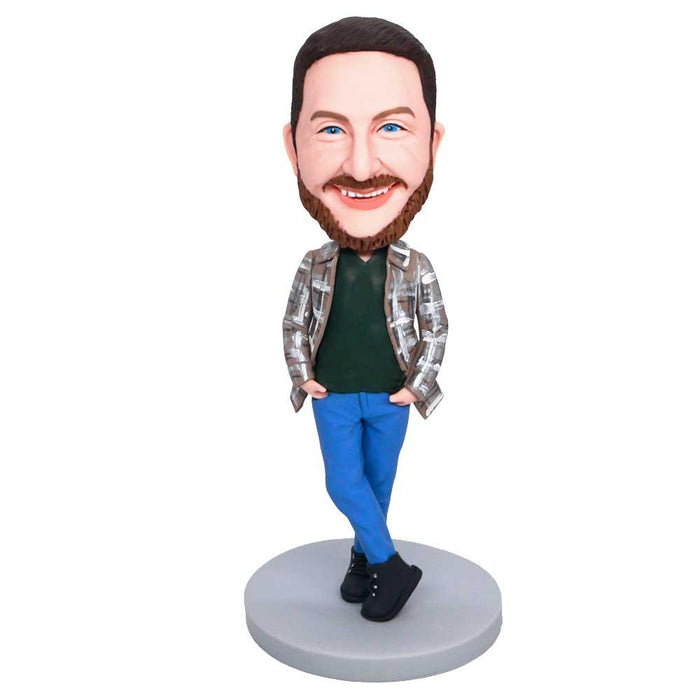 Male In Plaid Jacket And Jeans Custom Figure Bobbleheads
