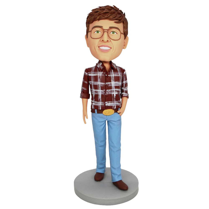 Office Male In Plaid Shirt And Jeans Custom Figure Bobbleheads