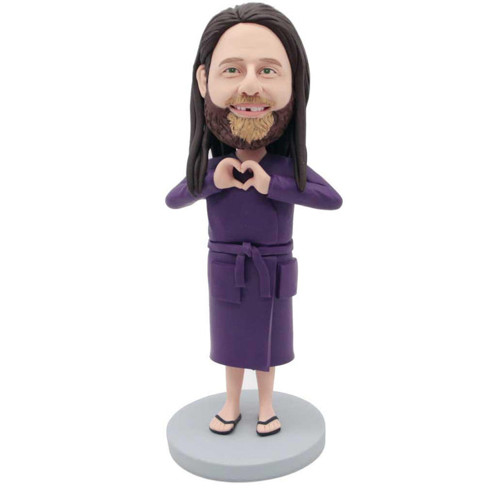 Male In Purple Dressing Gown And Finger To Heart Custom Figure Bobbleheads