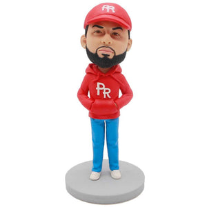 Male In Red Hoodie And Hat Custom Figure Bobblehead