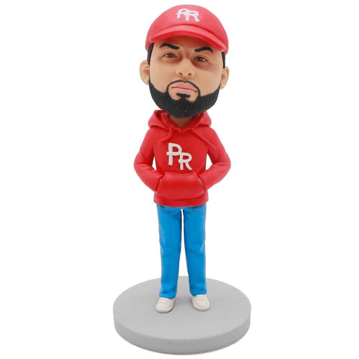 Male In Red Hoodie And Hat Custom Figure Bobblehead