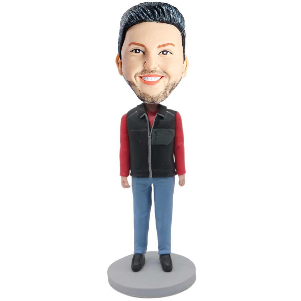 Male In Red Hoodies And Black Waistcoat Custom Figure Bobblehead
