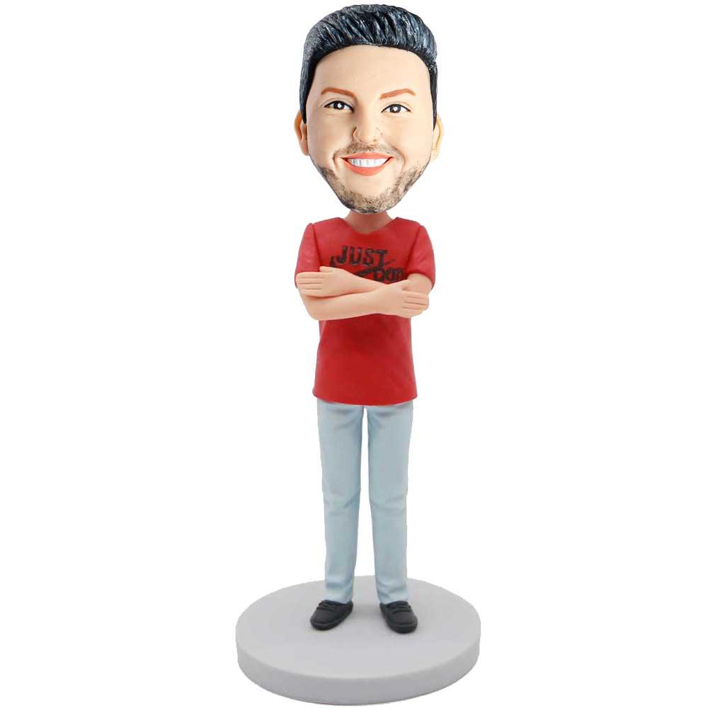 Male In Red T-shirt And His Arms Chest Custom Figure Bobblehead