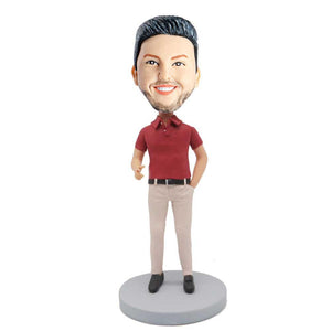 Male In Red T-shirt And One Hand In The Pocket Custom Figure Bobblehead