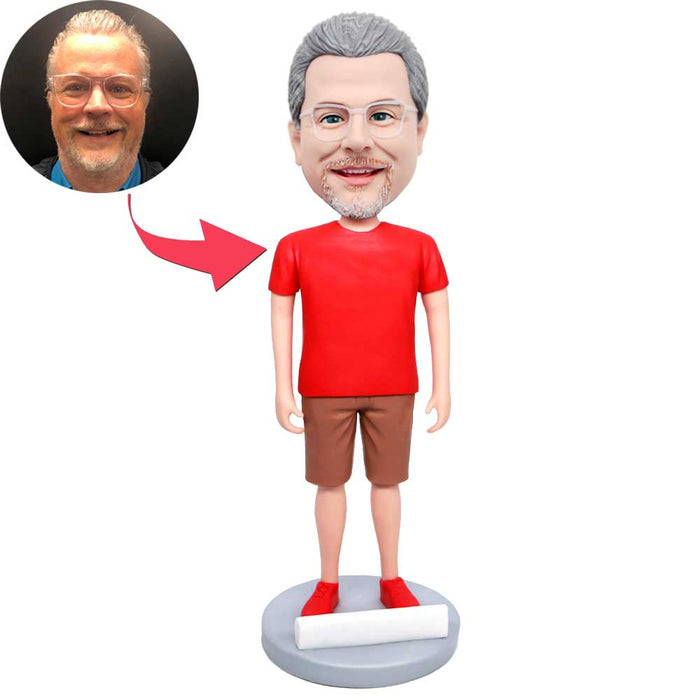Happy Male In Red T-shirt Custom Figure Bobbleheads