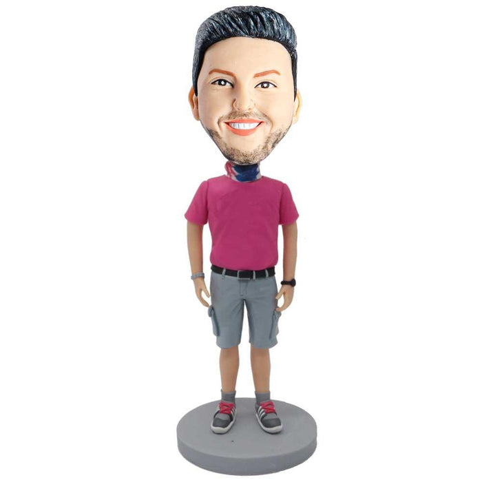 Male In Red T-shirt With A Scarf Custom Figure Bobblehead