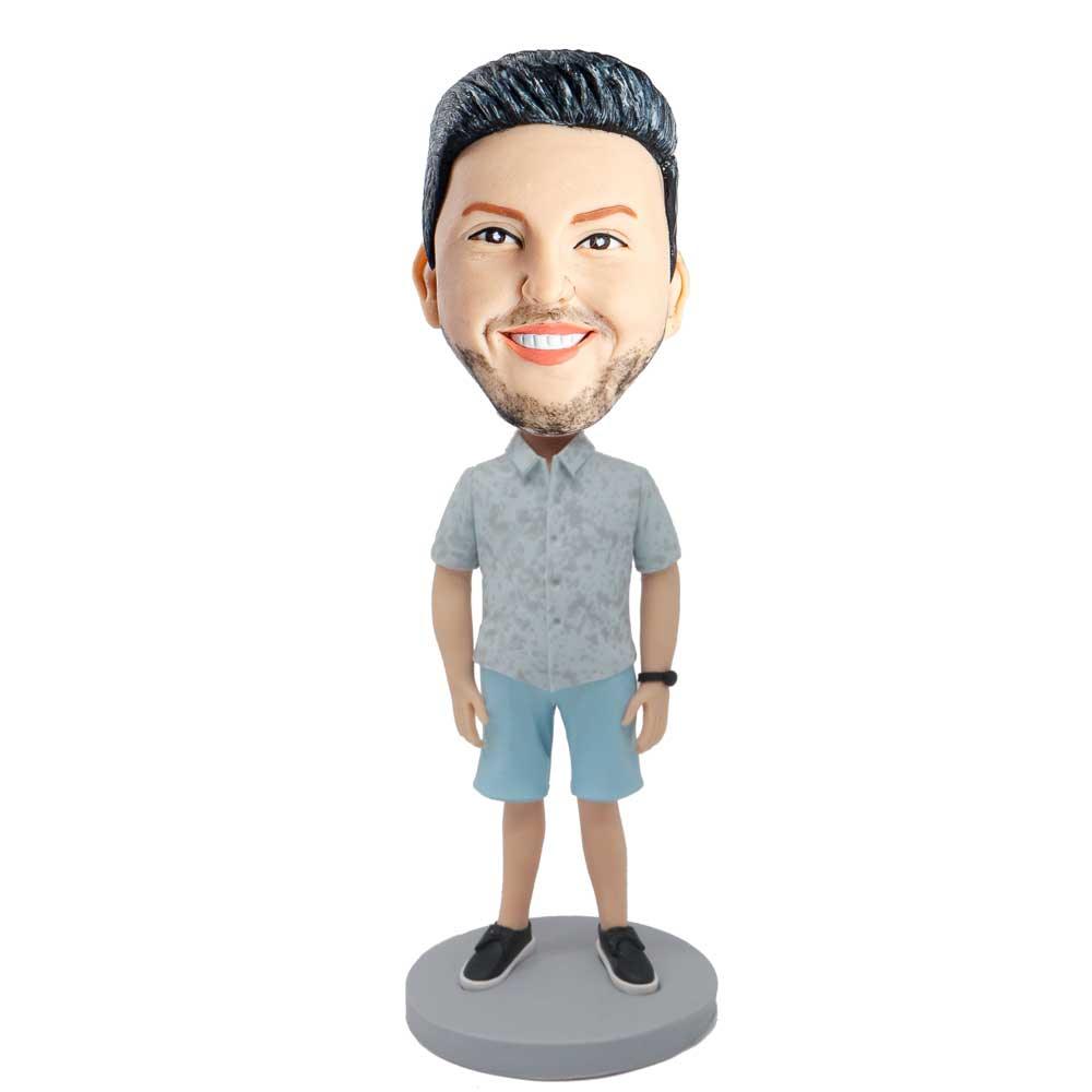 Male In Silver Flowered Shirt Custom Figure Bobblehead