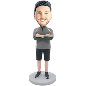 Male In Sportswear And Hold Chest Custom Figure Bobbleheads