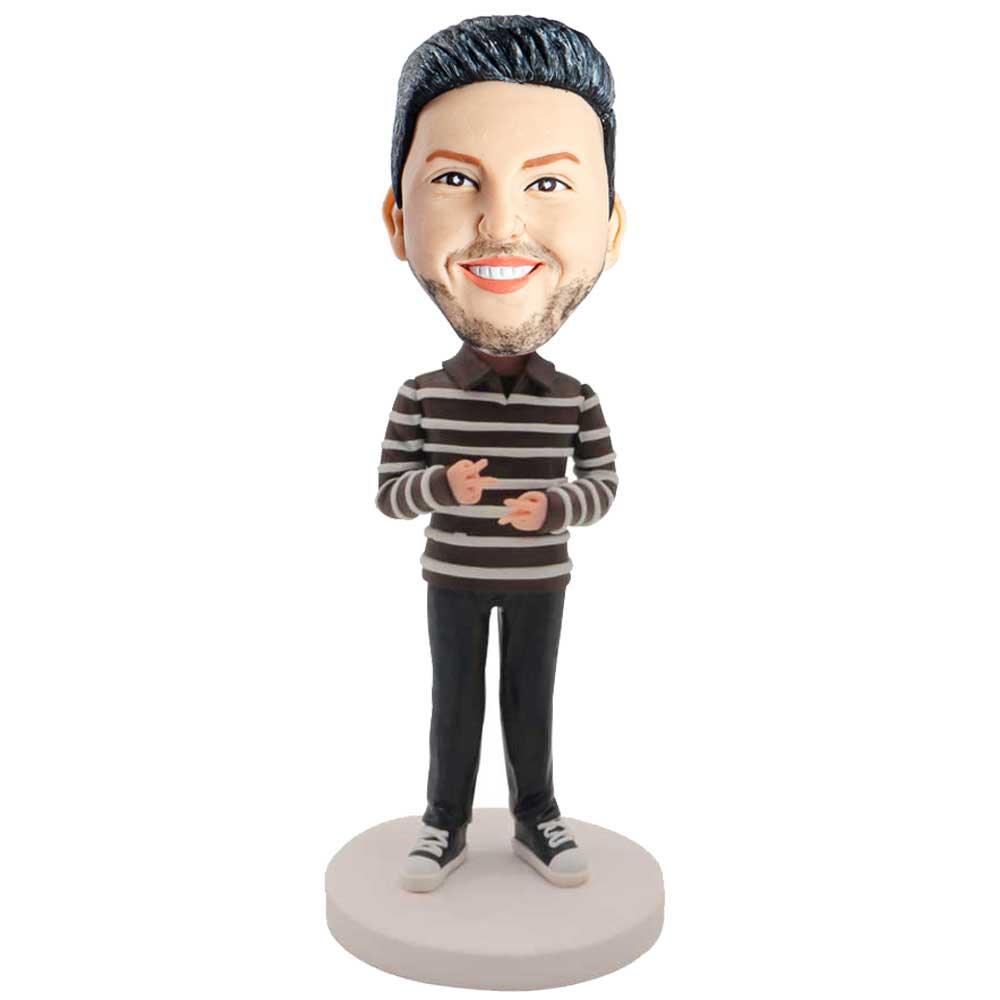 Male In Striped Shirt Custom Figure Bobblehead