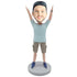 Male In T-shirt And Two Hands Stretched To The Sky Custom Figure Bobblehead - Figure Bobblehead