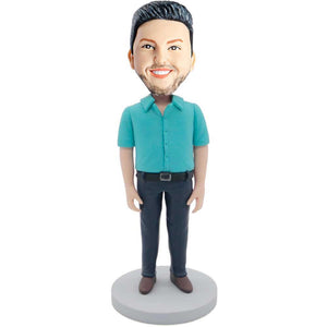 Male In Teal T-Shirt Custom Figure Bobbleheads