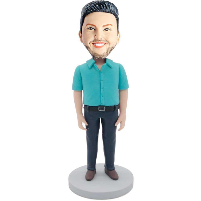 Male In Teal T-Shirt Custom Figure Bobbleheads