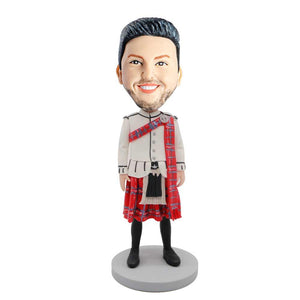 Male In White Jacket And Red Scottish Dress Custom Figure Bobblehead