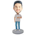 Male In White T-shirt And Blue Jeans With A Cup Of Drink Custom Figure Bobblehead
