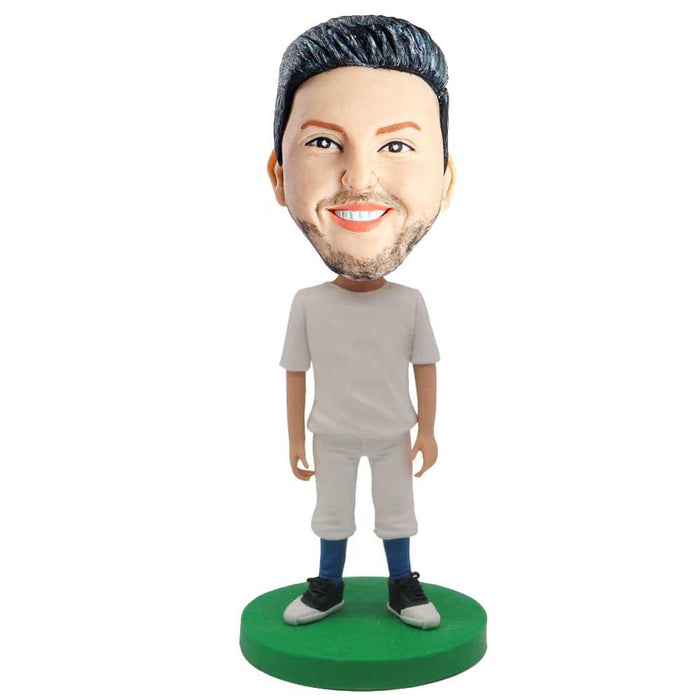 Male In White Tracksuit And Blue Socks Custom Figure Bobblehead