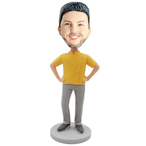 Male In Yellow T-shirt And Hands On Hips Custom Figure Bobblehead