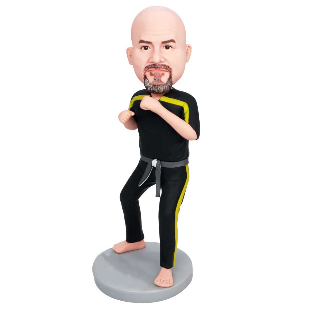 Male Karate In Black Karate Suit Custom Figure Bobbleheads