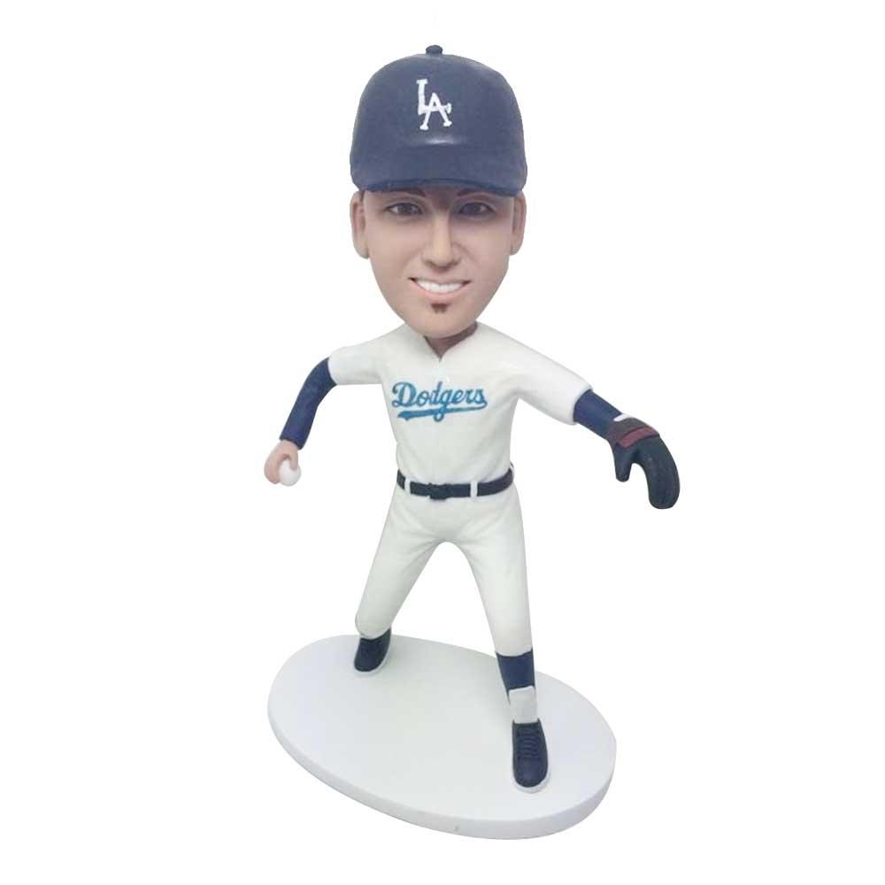 Male LA Dodgers Fan In White Tracksuit Custom Figure Bobblehead