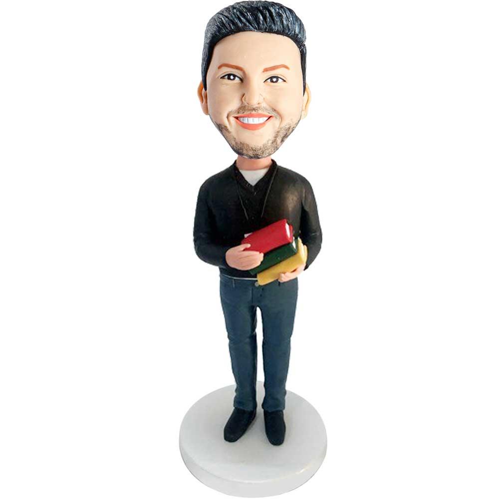 Male Librarian With Books Custom Figure Bobbleheads