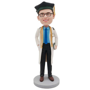Male Medical Graduate In White Coat And Mortarboard Cap Custom Graduation Bobblehead - Figure Bobblehead