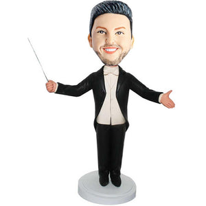 Male Music Conductor In A Black Tuxedo Custom Figure Bobblehead