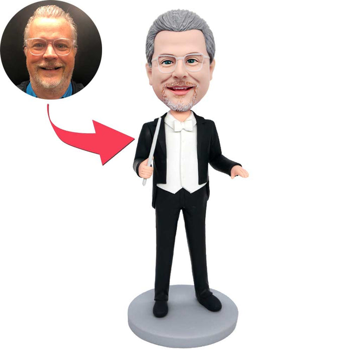 Male Music Conductor In Black Tails With Baton Custom Figure Bobbleheads