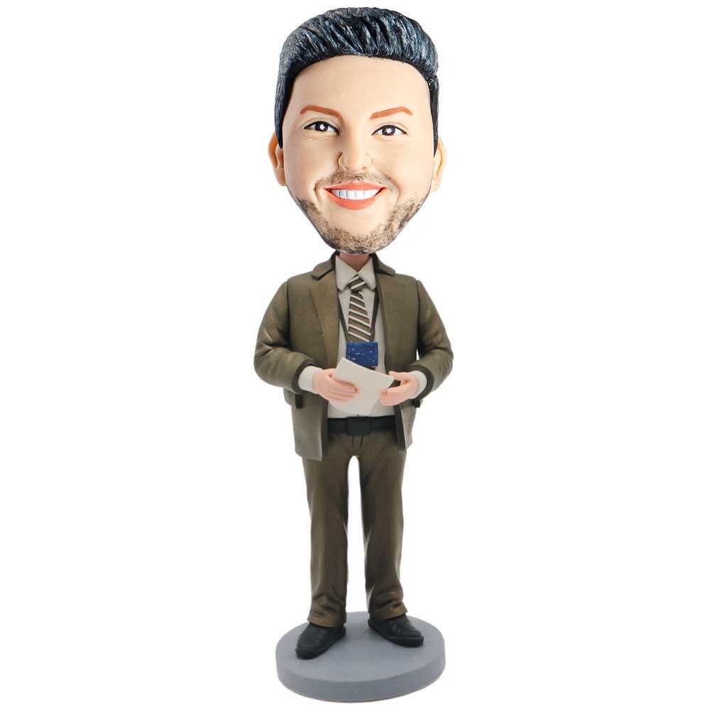 Male Office Boss In Brown Suit Custom Figure Bobblehead