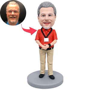 Male Office Manager In Red Shirt Custom Figure Bobbleheads