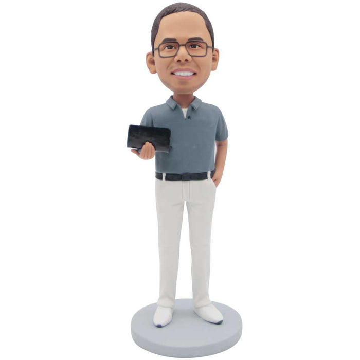 Male Office Staff Holding A Computer Custom Figure Bobbleheads