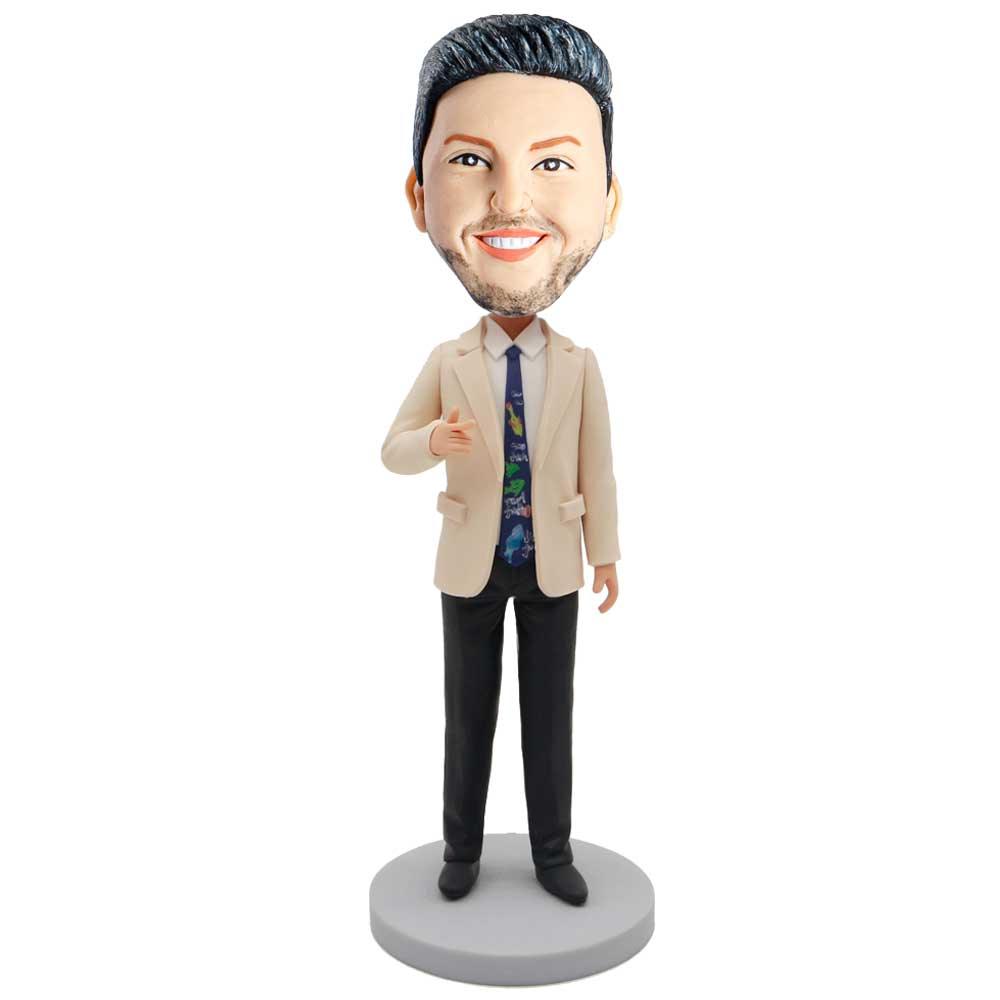 Male Office Staff In Beige Suit Custom Figure Bobblehead