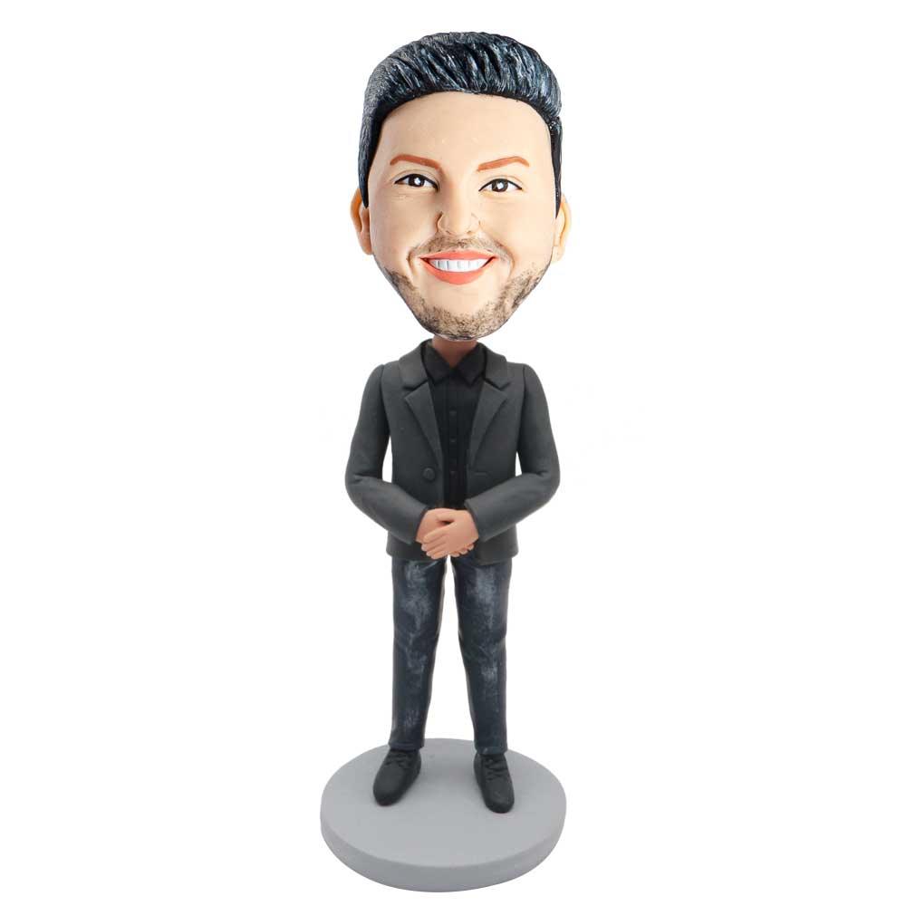 Male Office Staff In Black Suit Custom Leisure Bobblehead