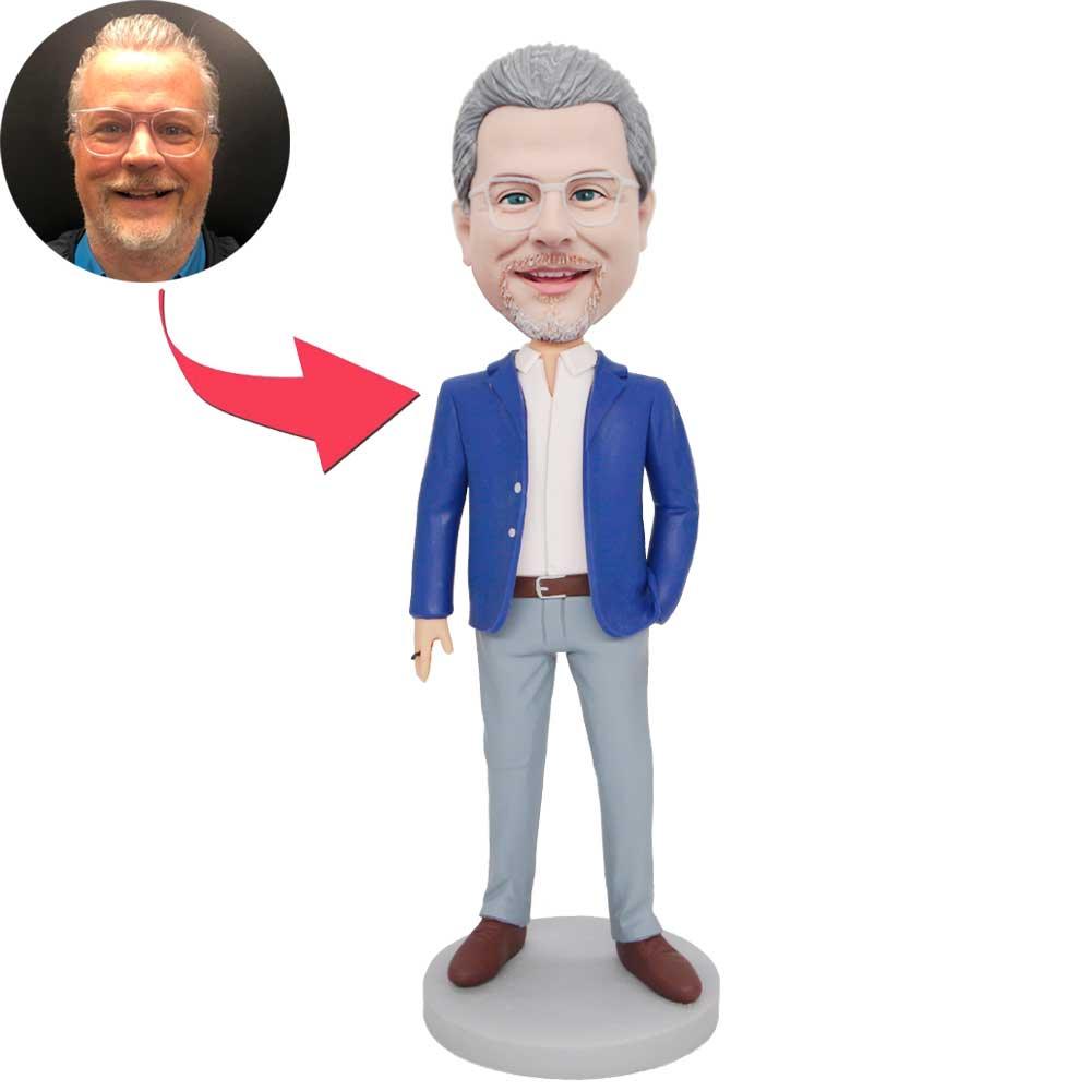 Male Office Staff In Blue Blazer Custom Figure Bobbleheads