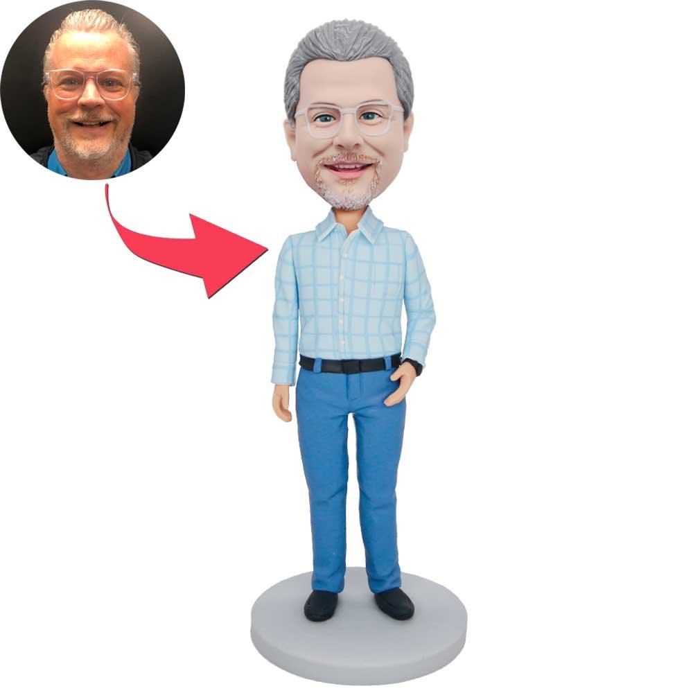 Male Office Staff In Blue Plaid Shirt Custom Figure Bobbleheads