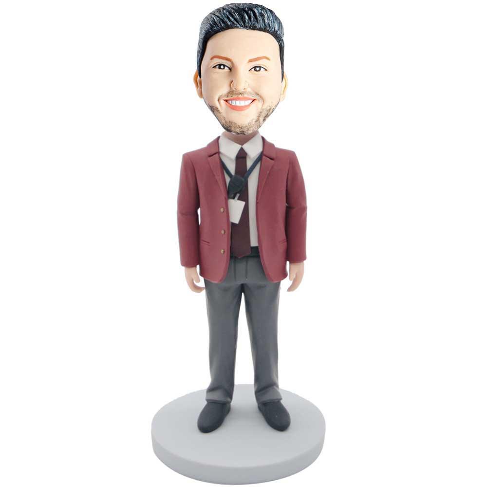 Male Office Staff In Red Blazer Custom Figure Bobbleheads